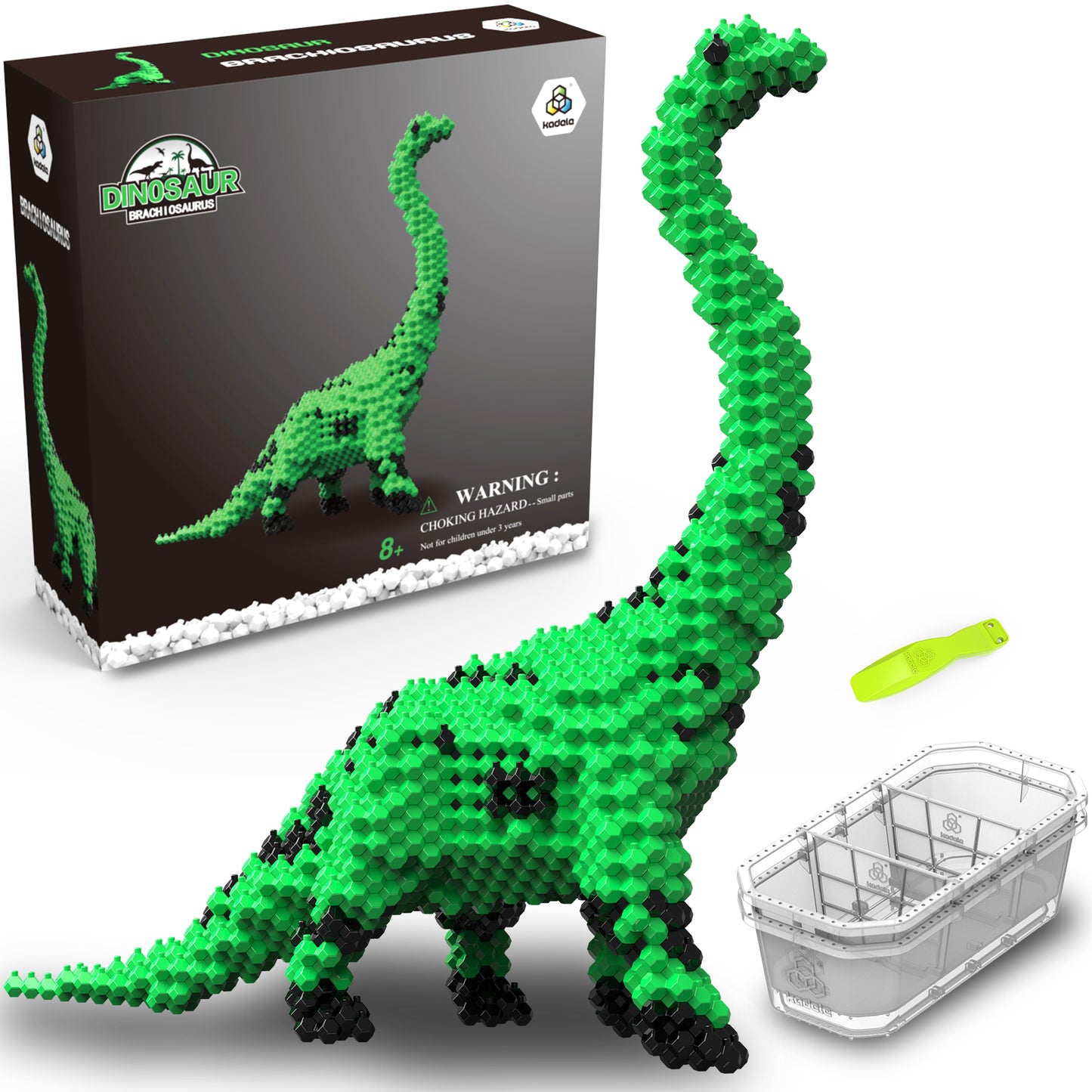 KADELE Fun Dinosaur Building Set 523PCS, Green Brachiosaurus Creative Educational Toys Boys Girls 8+, Animal Figures Building Kit Model Jurassic Dino Blocks Toy Dispaly Present for Kids Adults