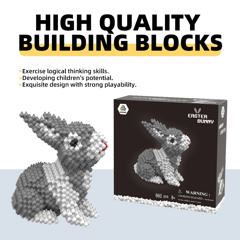 KADELE Ensemble de construction de lapins de Pâques, blocs de construction STEM extrêmement difficiles pour adultes et enfants, jouets éducatifs micro 3D pour garçons et filles de 8 ans et plus (660 pièces)