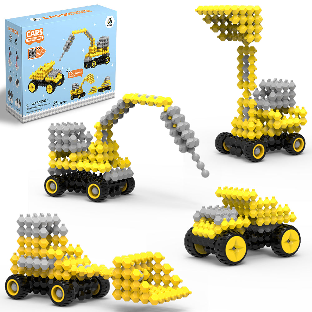 KADELE Ensemble de blocs de construction de véhicules d'ingénierie, blocs de construction STEM extrêmement difficiles pour enfants, jouets de construction éducatifs 4 en 1 Micro 3D pour garçons et filles de 6 ans et plus (192 pièces)