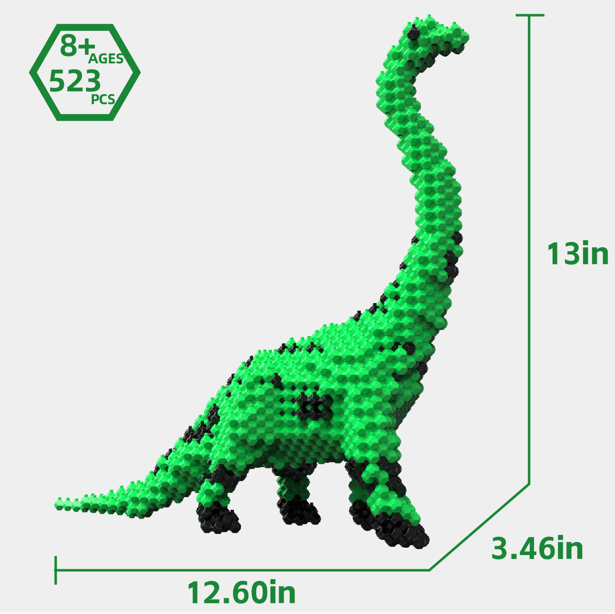 KADELE Fun Dinosaur Building Set 523PCS, Green Brachiosaurus Creative Educational Toys Boys Girls 8+, Animal Figures Building Kit Model Jurassic Dino Blocks Toy Dispaly Present for Kids Adults