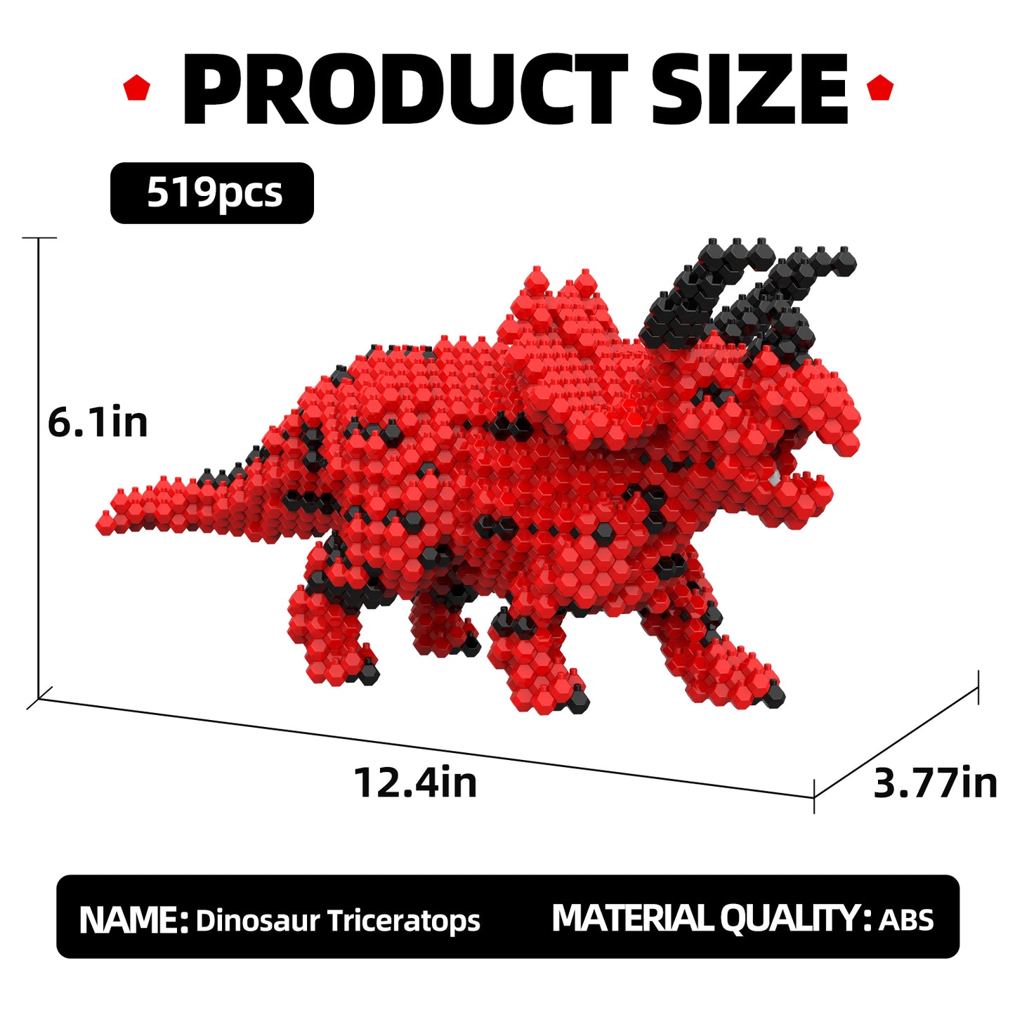 KADELE Fun Dinosaur Building Set 519 PCS,Triceratops Creative Educational Toys Boys Girls 8+, Animal Figures Building Kit Model Jurassic Dino Blocks Toy Dispaly Present for Kids Adults