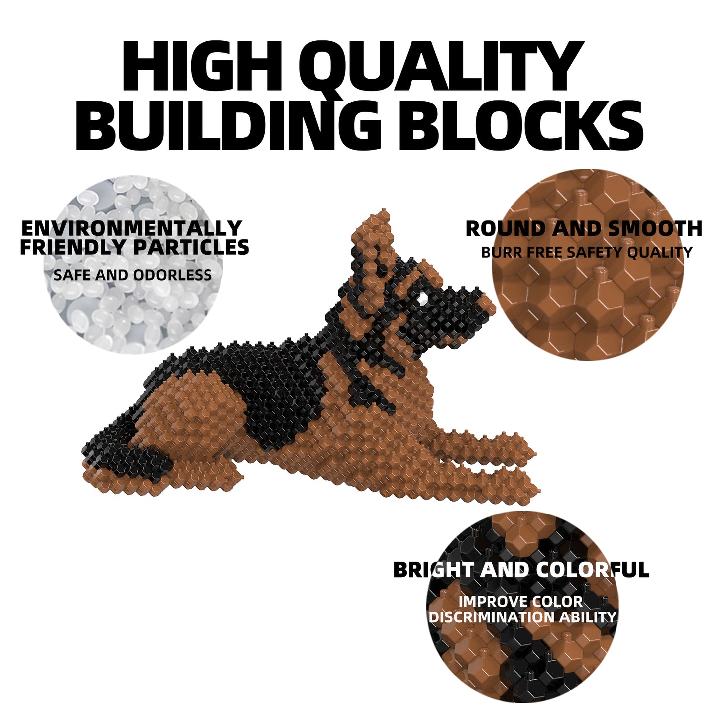 KADELE Ensemble de construction de chien mignon, blocs de construction STEM extrêmement difficiles pour adultes et enfants, micro jouets éducatifs 3D pour garçons et filles à partir de 8 ans, berger allemand