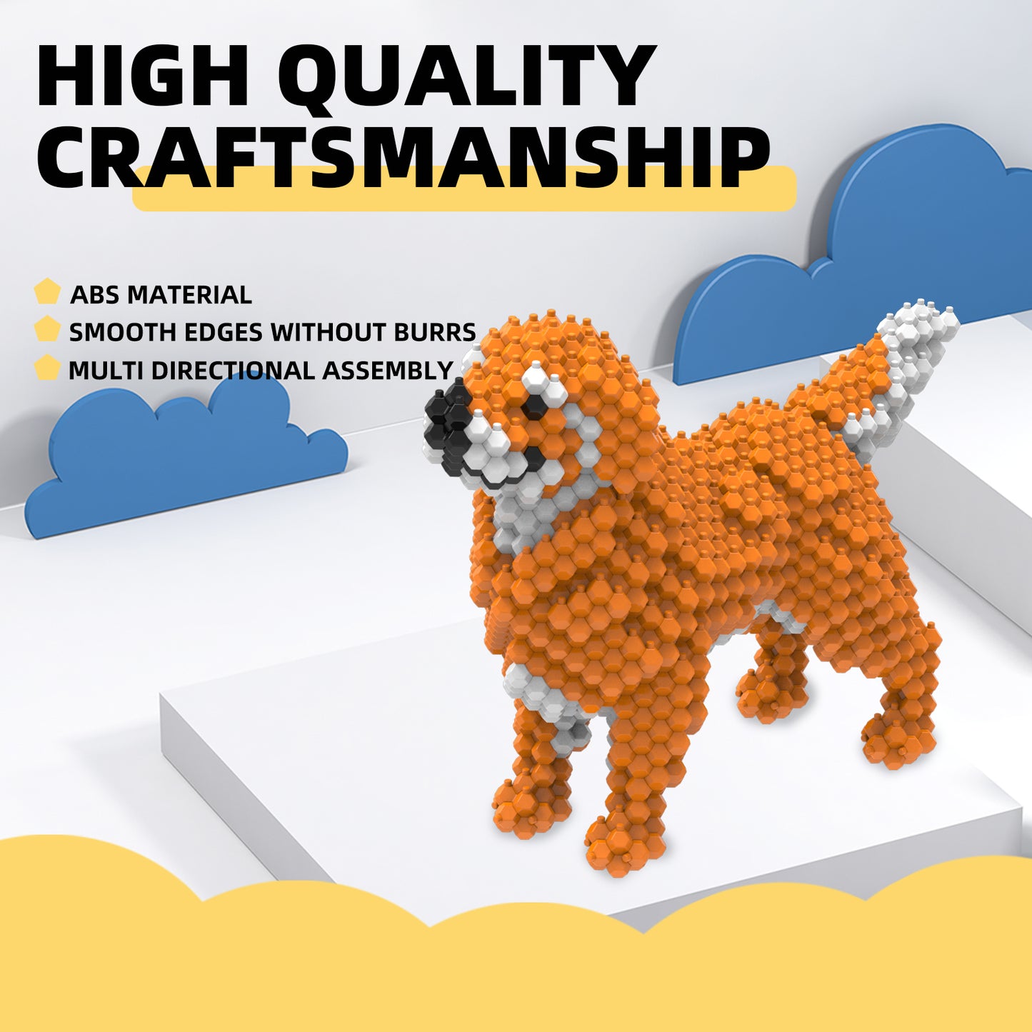 KADELE Ensemble de construction de chien mignon, blocs de construction STEM extrêmement difficiles pour adultes et enfants, micro jouets éducatifs 3D pour garçons et filles à partir de 8 ans, Golden Retriever