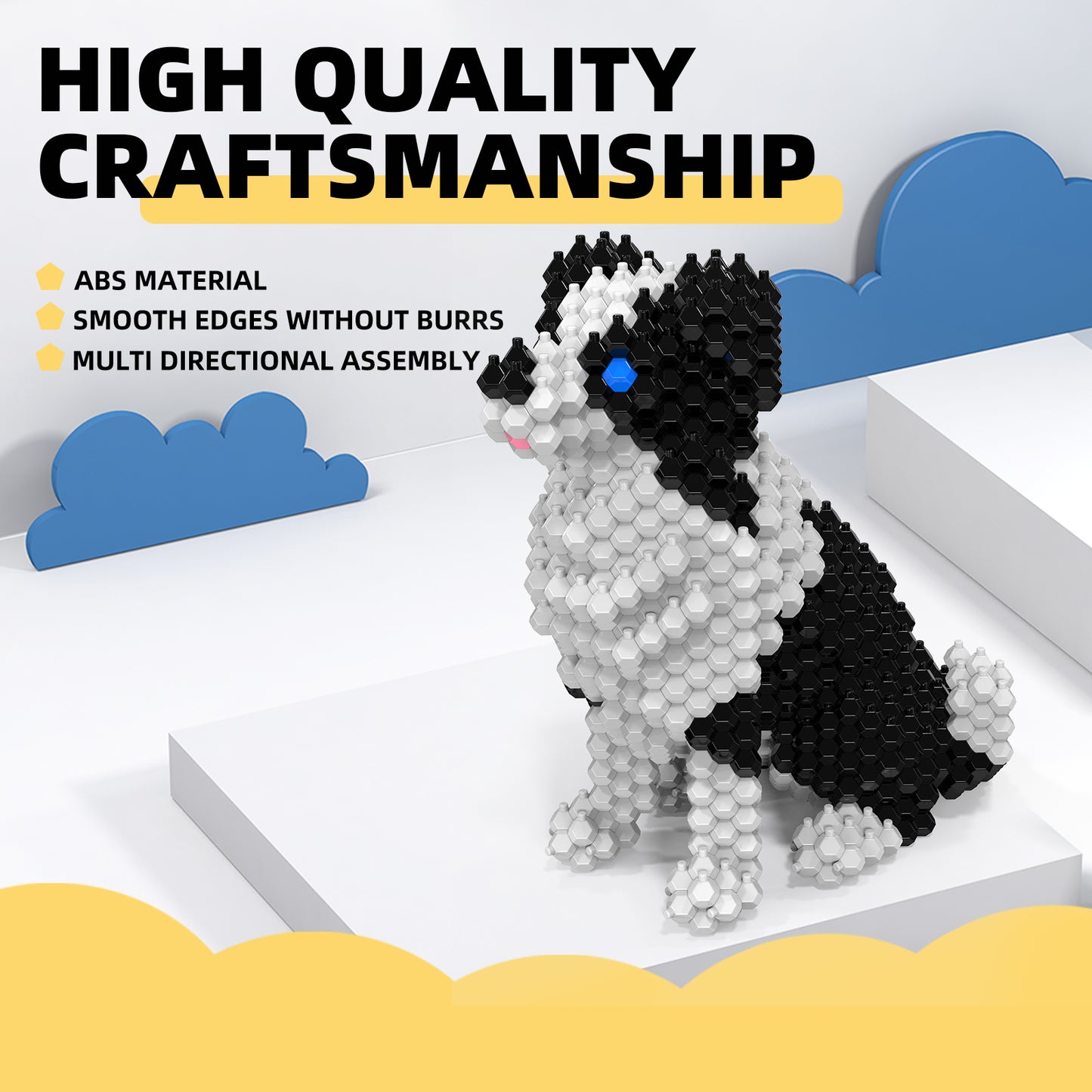 KADELE Ensemble de construction de chien mignon, blocs de construction STEM extrêmement difficiles, décoration pour adultes et enfants, micro jouets éducatifs 3D pour garçons et filles de 8 ans et plus, Border Collie