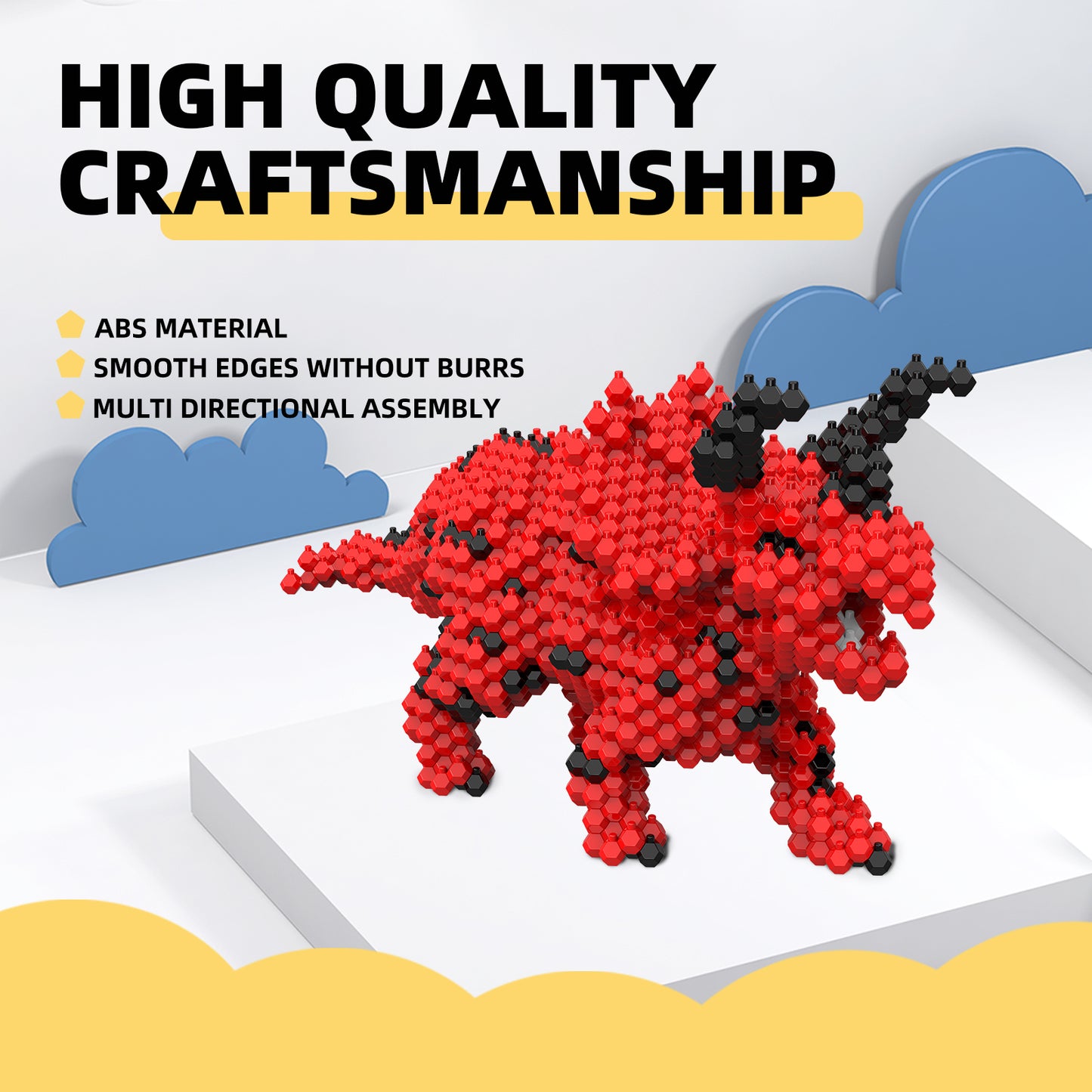 KADELE Fun Dinosaur Building Set 519 PCS,Triceratops Creative Educational Toys Boys Girls 8+, Animal Figures Building Kit Model Jurassic Dino Blocks Toy Dispaly Present for Kids Adults