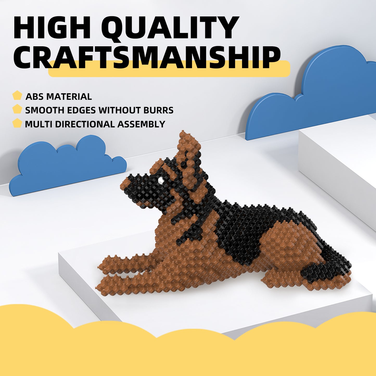 KADELE Ensemble de construction de chien mignon, blocs de construction STEM extrêmement difficiles pour adultes et enfants, micro jouets éducatifs 3D pour garçons et filles à partir de 8 ans, berger allemand
