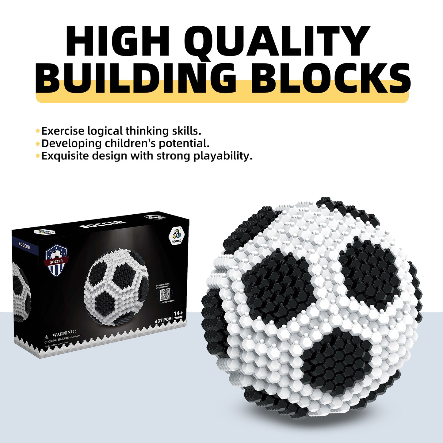 KADELE Soccer Ball Building Block Set, Adults' challenging STEM Block Decorations, Miniature 3D Educational Toys (437 Pieces)