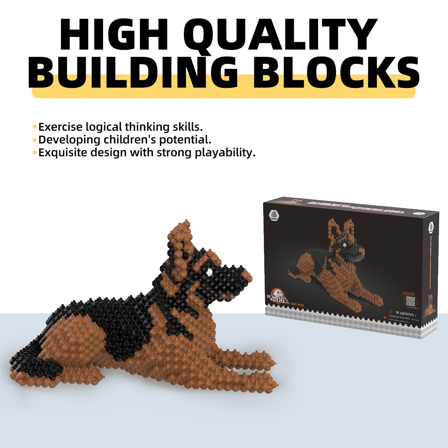 KADELE Ensemble de construction de chien mignon, blocs de construction STEM extrêmement difficiles pour adultes et enfants, micro jouets éducatifs 3D pour garçons et filles à partir de 8 ans, berger allemand