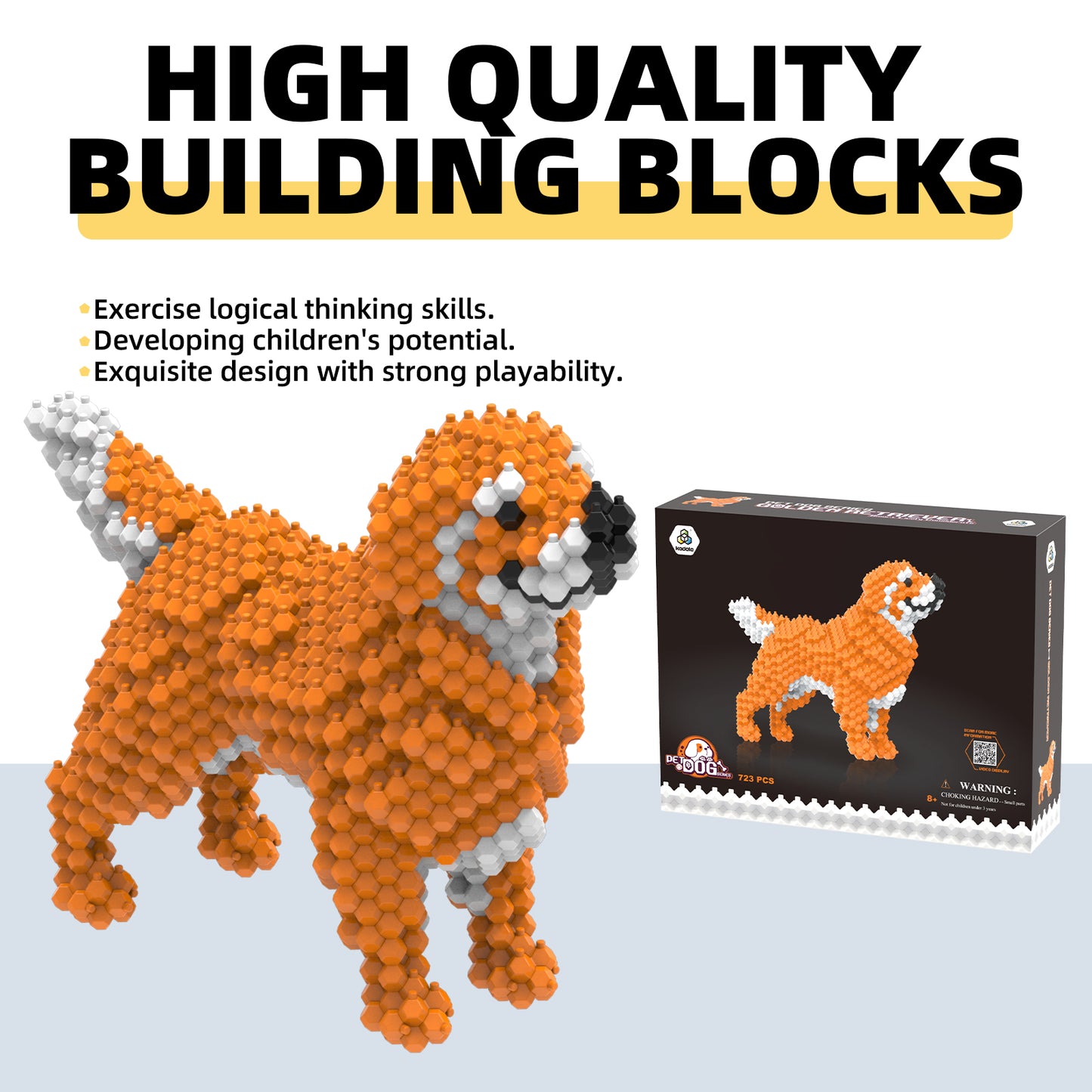 KADELE Ensemble de construction de chien mignon, blocs de construction STEM extrêmement difficiles pour adultes et enfants, micro jouets éducatifs 3D pour garçons et filles à partir de 8 ans, Golden Retriever