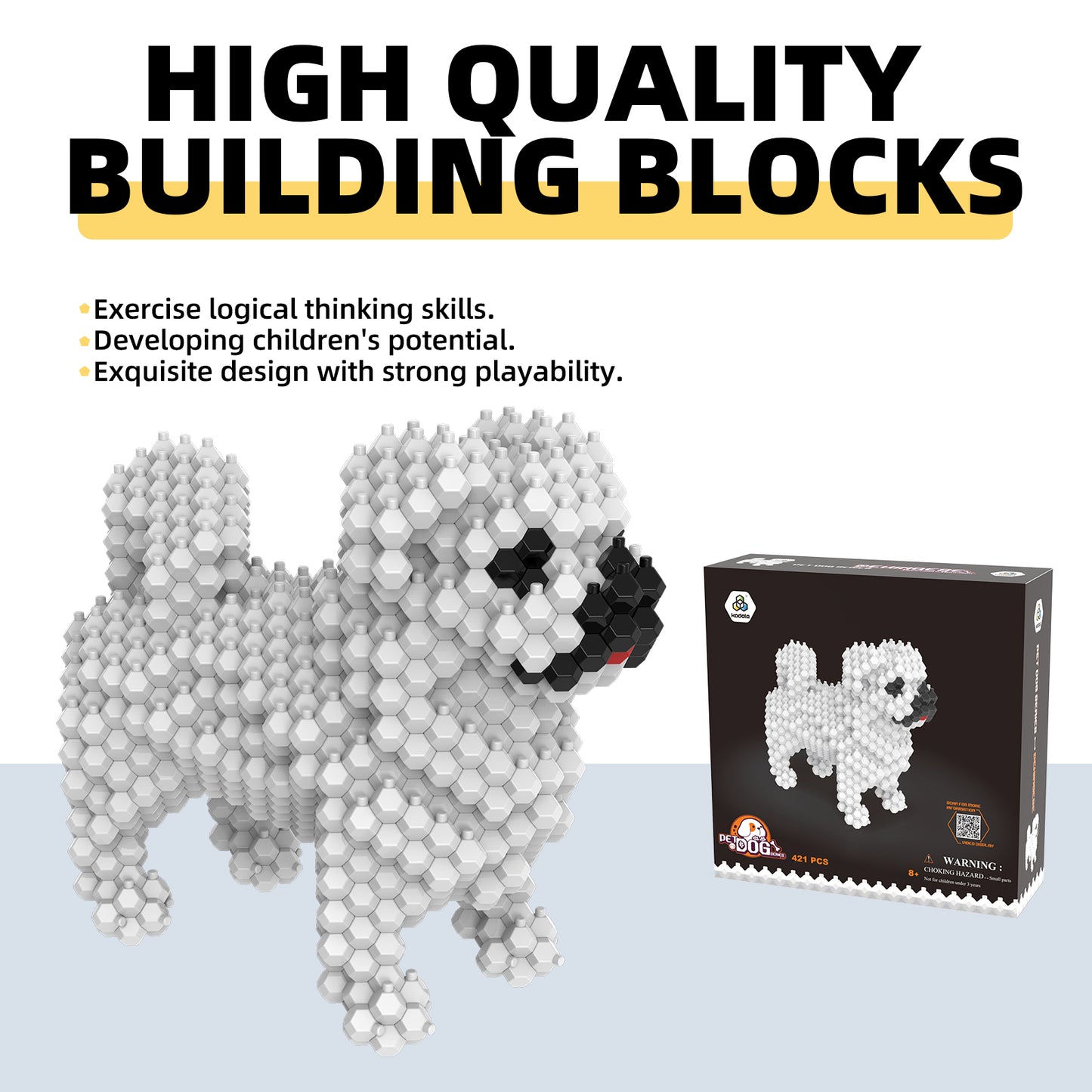 KADELE Ensemble de construction de chien mignon, blocs de construction STEM extrêmement difficiles pour adultes et enfants, micro jouets éducatifs 3D pour garçons et filles de 8 ans et plus, pékinois (421 pièces)