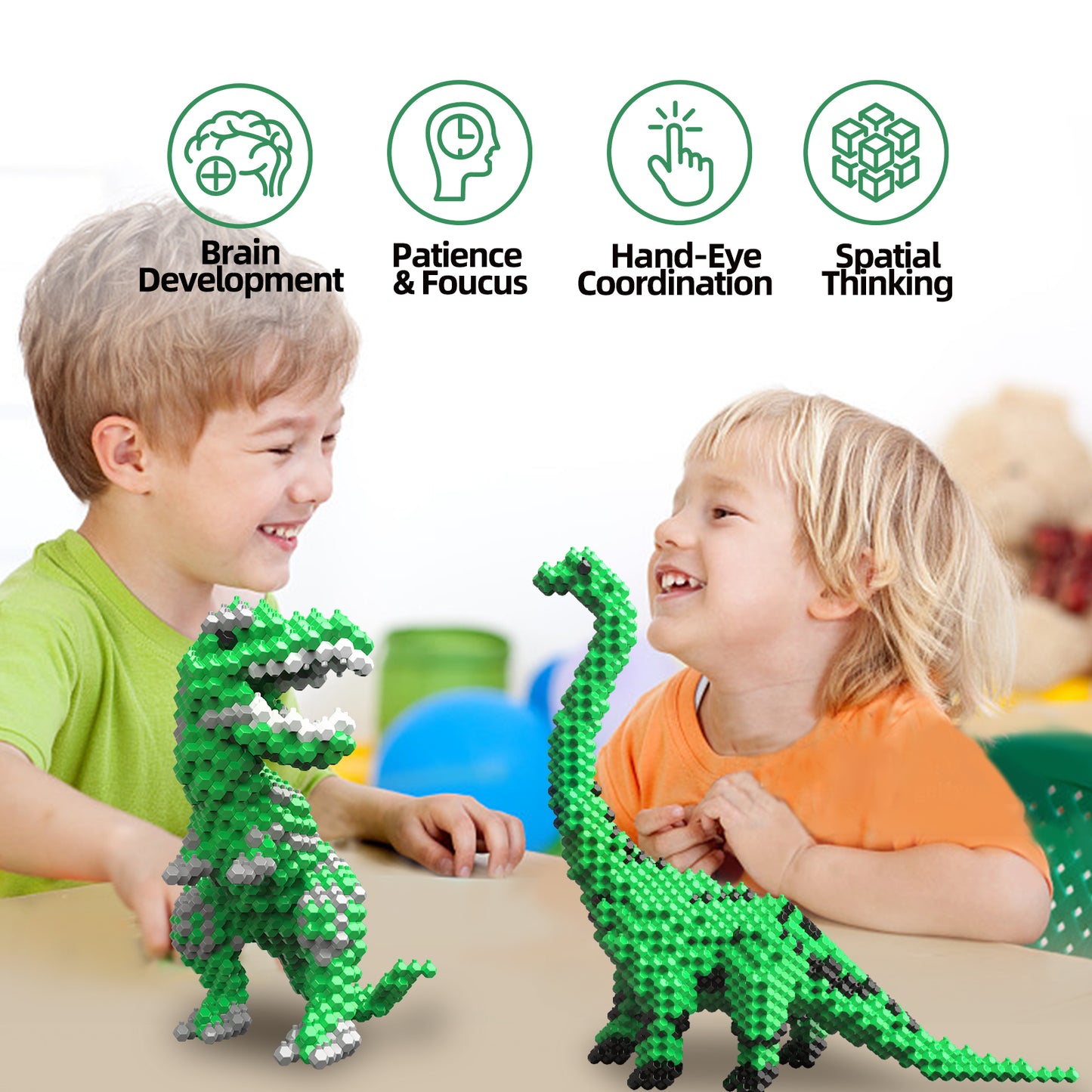 Fun Dinosaur Building Set 421PCS, Green T-Rex Creative Educational Toys Boys Girls 8+, Animal Figures Building Kit Model Jurassic Dino Blocks Toy Dispaly Present for Kids & Adults