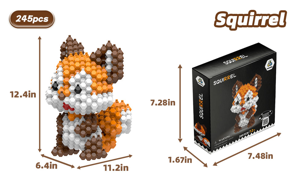 KADELE Squirrel Building Blocks Set - 245 Pieces STEM Educational Toy for Teens & Adults Ages 12+, Eco-Friendly ABS Plastic Polyhedron Model for Home Decor, Learning Fun, and Creative Challenges