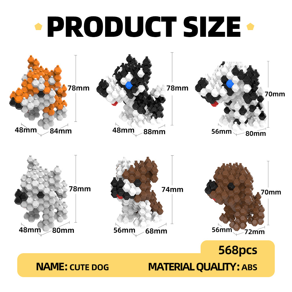 KADELE Ensemble de construction de chiens mignons, blocs de construction STEM extrêmement difficiles pour adultes et enfants, jouets éducatifs micro 3D pour garçons et filles de 8 ans et plus, 6 chiens mignons (568 pièces)