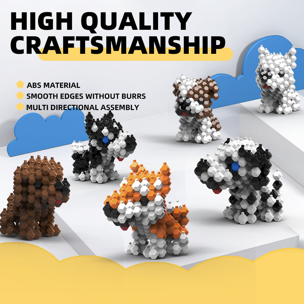 KADELE Ensemble de construction de chiens mignons, blocs de construction STEM extrêmement difficiles pour adultes et enfants, jouets éducatifs micro 3D pour garçons et filles de 8 ans et plus, 6 chiens mignons (568 pièces)