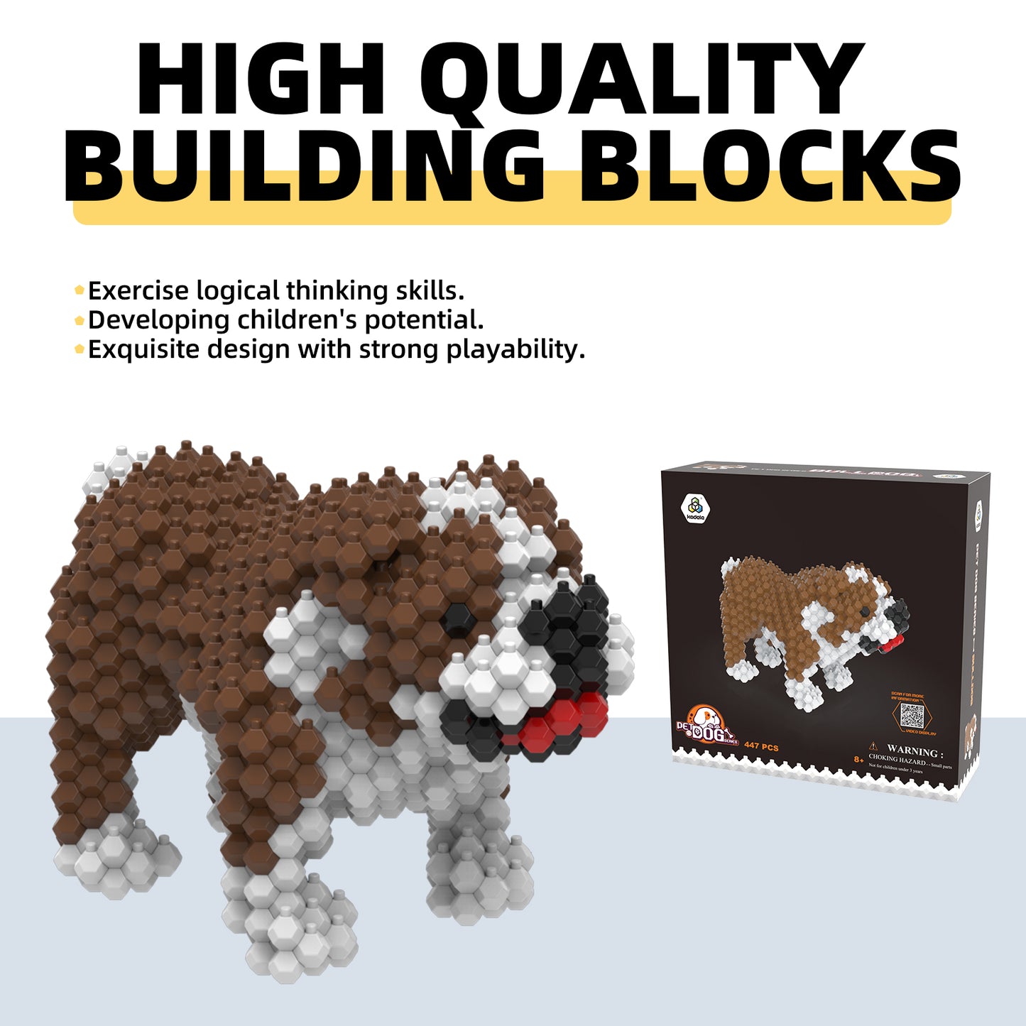KADELE Ensemble de construction de chien mignon, blocs de construction STEM extrêmement difficiles pour adultes et enfants, jouets éducatifs micro 3D pour garçons et filles à partir de 8 ans, bouledogue