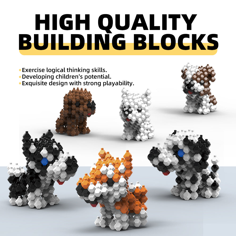 KADELE Ensemble de construction de chiens mignons, blocs de construction STEM extrêmement difficiles pour adultes et enfants, jouets éducatifs micro 3D pour garçons et filles de 8 ans et plus, 6 chiens mignons (568 pièces)