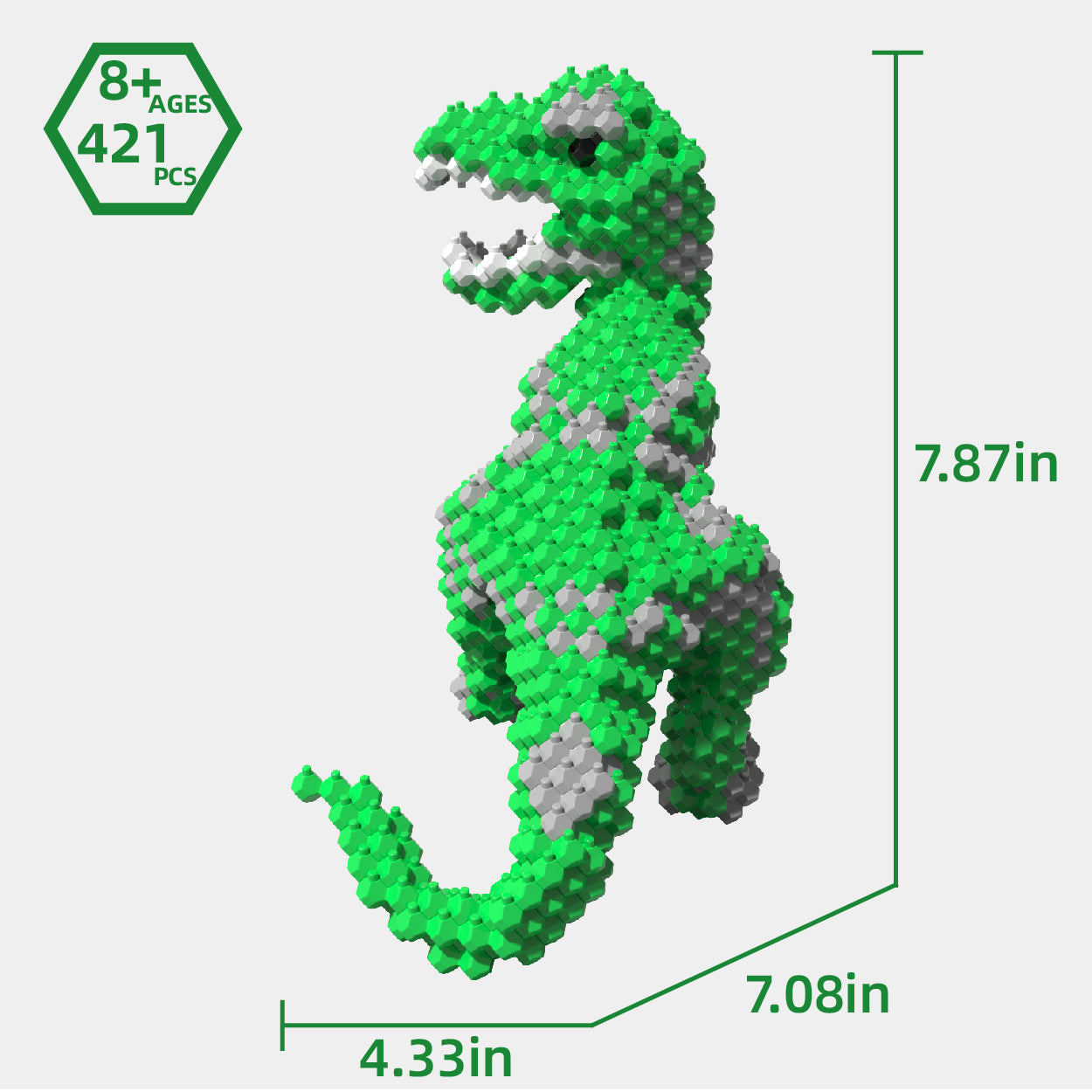 Fun Dinosaur Building Set 421PCS, Green T-Rex Creative Educational Toys Boys Girls 8+, Animal Figures Building Kit Model Jurassic Dino Blocks Toy Dispaly Present for Kids & Adults