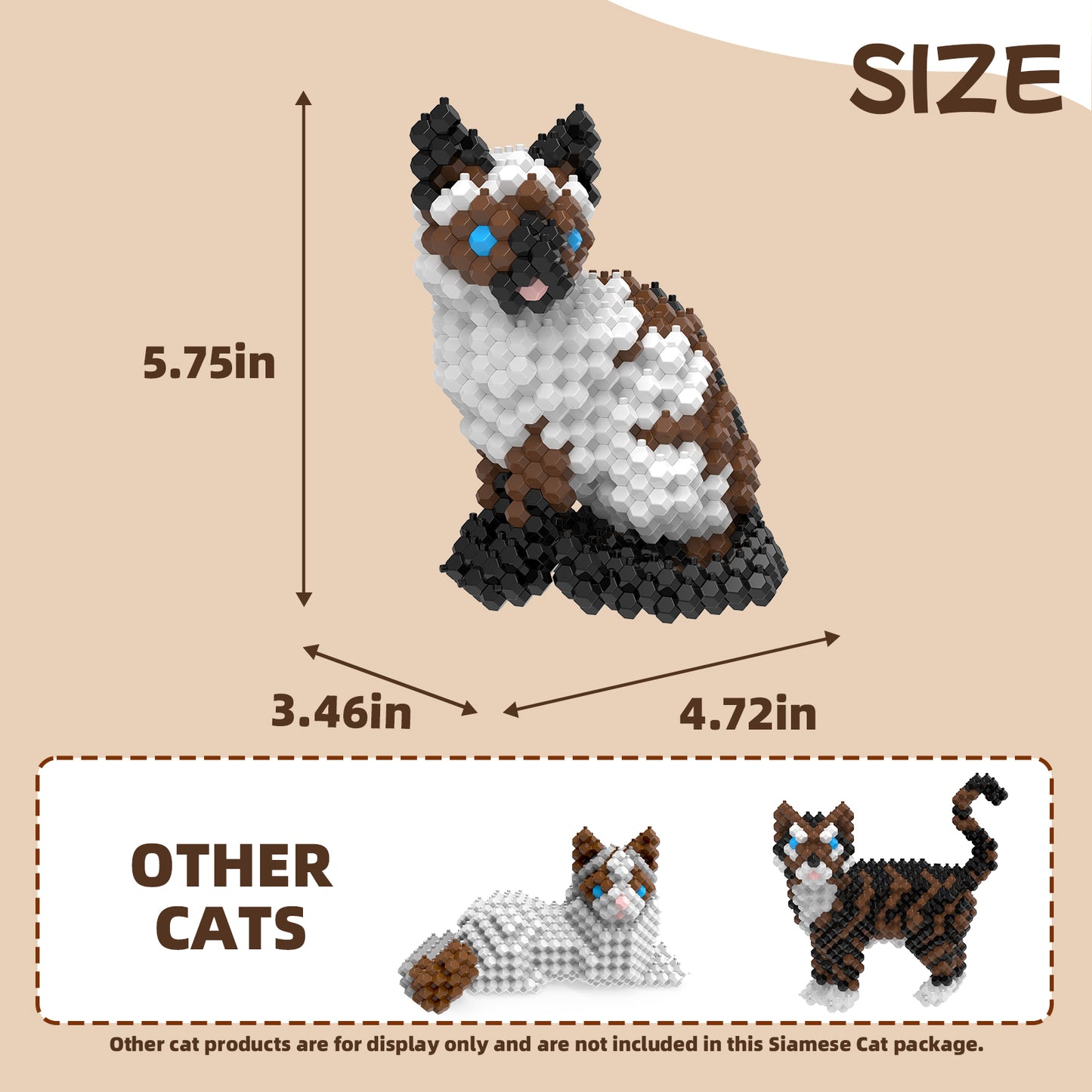 KADELE Cat Building Animal Sets, 370 Pieces Extremely Challenging STEM Building Blocks Decor for Adults Kids, Micro 3D Educational Toys for Boys Girls Ages 12 and Up, Siamese Cat