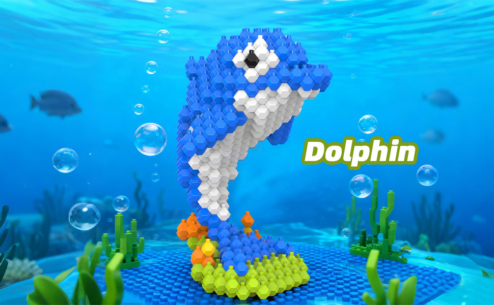 KADELE Dolphin Building Block Toy, 215 Piece Challenging STEM Block Decoration Experience, Durable ABS Miniature 3D Model for Ages 12+ & Stress-Relief Hobby for Teens and Adults