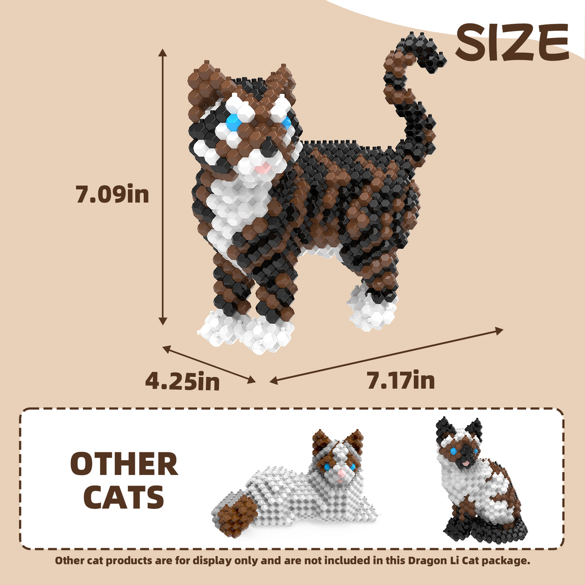 KADELE Cute Cat Building Animal Sets, Extremely Challenging STEM Building Blocks Decor for Adults Kids, Micro 3D Educational Toys for Boys Girls Ages 12 and Up, Dragon Li, 608 Pieces