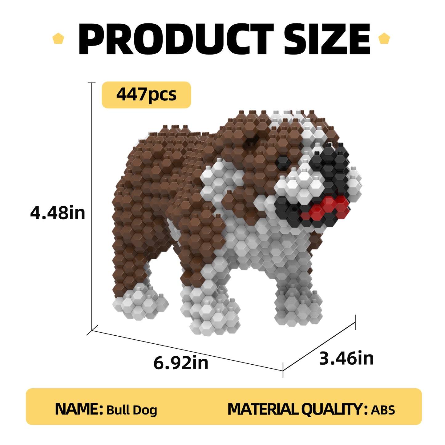 KADELE Ensemble de construction de chien mignon, blocs de construction STEM extrêmement difficiles pour adultes et enfants, jouets éducatifs micro 3D pour garçons et filles à partir de 8 ans, bouledogue 