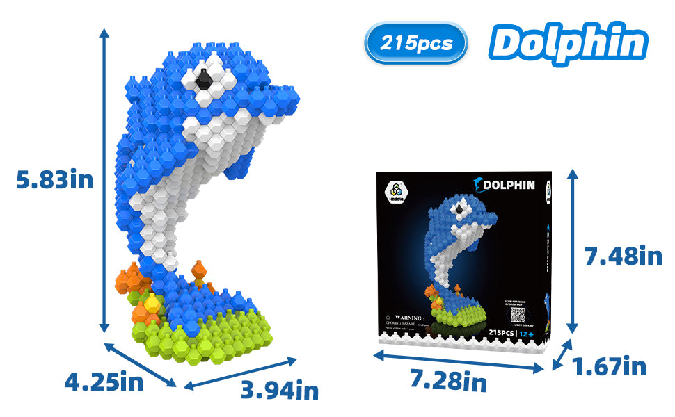 KADELE Dolphin Building Block Toy, 215 Piece Challenging STEM Block Decoration Experience, Durable ABS Miniature 3D Model for Ages 12+ & Stress-Relief Hobby for Teens and Adults