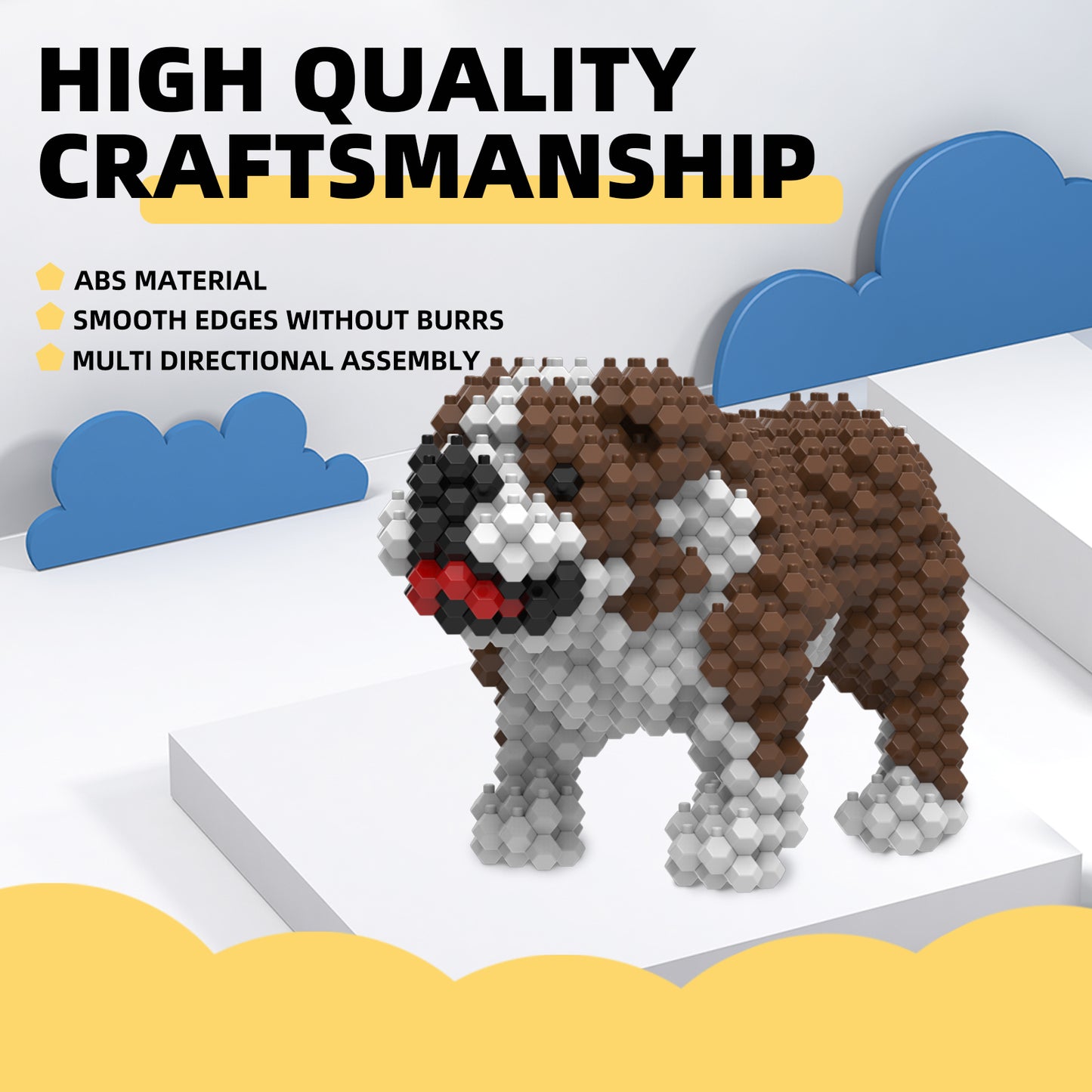 KADELE Ensemble de construction de chien mignon, blocs de construction STEM extrêmement difficiles pour adultes et enfants, jouets éducatifs micro 3D pour garçons et filles à partir de 8 ans, bouledogue 
