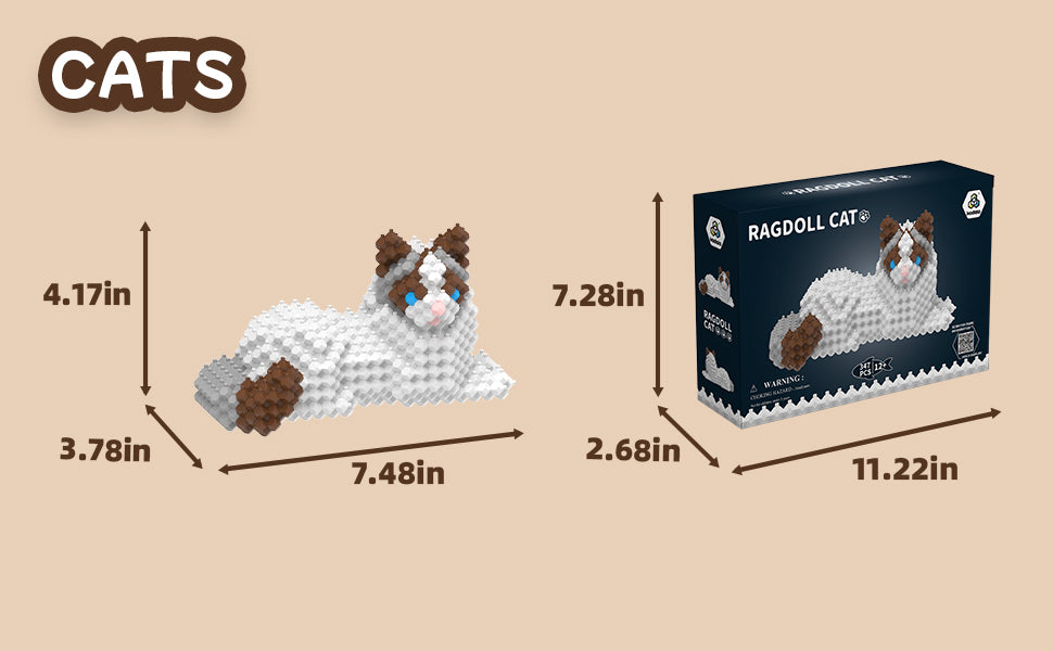 KADELE Ragdoll Building Animal Sets, Extremely Challenging STEM Building Blocks Decor for Adults Kids, Micro 3D Educational Toys for Boys Girls Ages 12 and Up, 347 Pieces