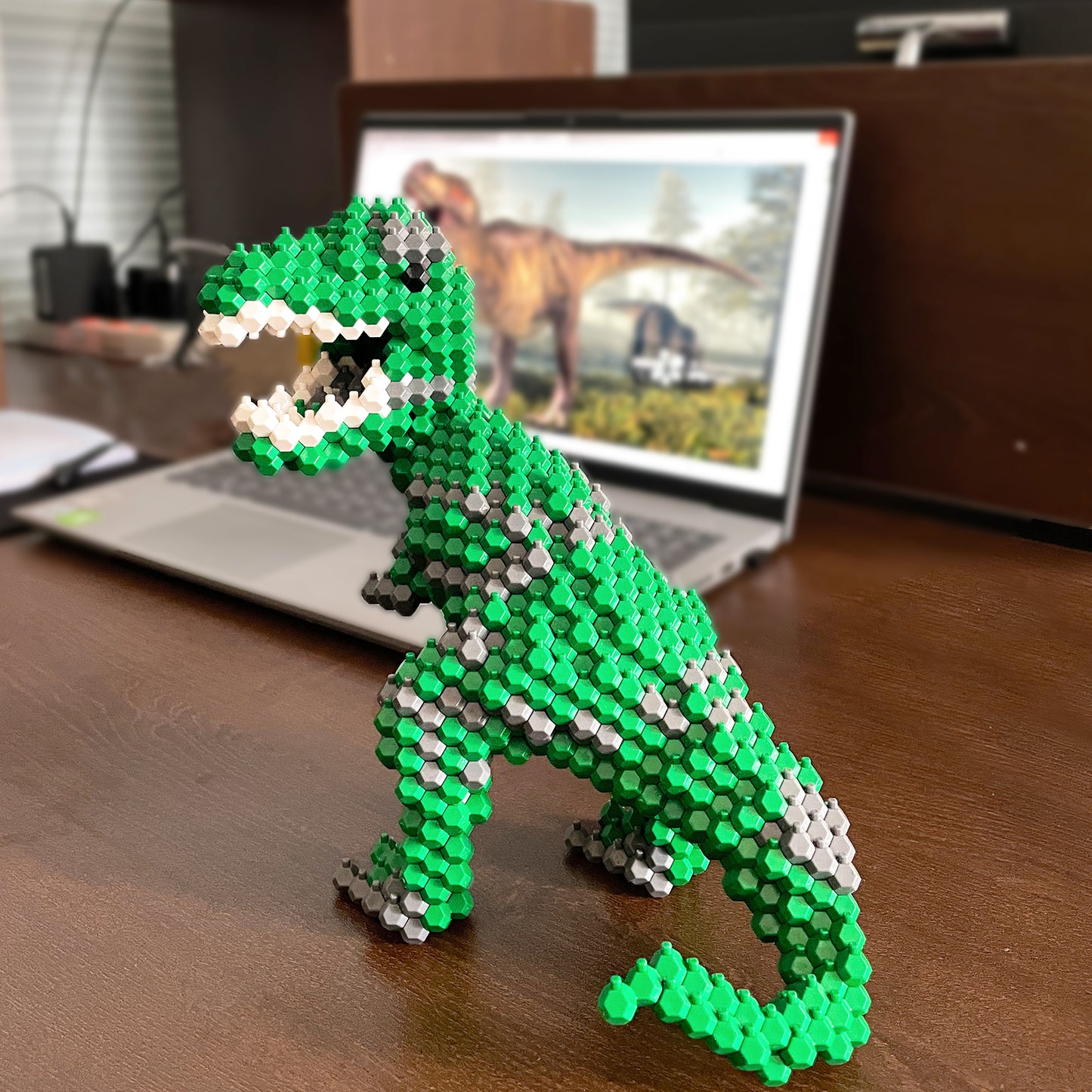 Fun Dinosaur Building Set 421PCS, Green T-Rex Creative Educational Toys Boys Girls 8+, Animal Figures Building Kit Model Jurassic Dino Blocks Toy Dispaly Present for Kids & Adults