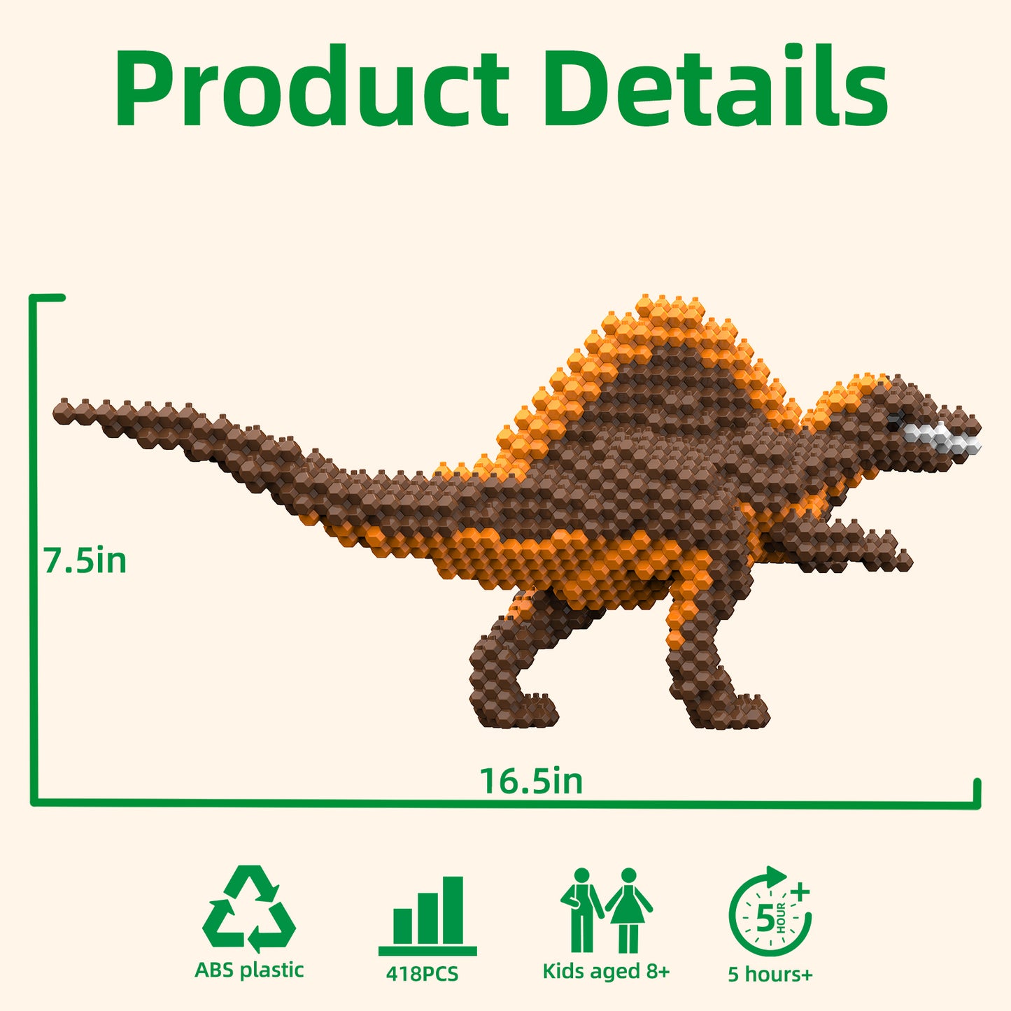 KADELE Fun Dinosaur Building Set 418PCS, Spinosaurus Creative Educational Toys Boys Girls 8+, Animal Figures Building Kit Model Jurassic Dino Blocks Toy Dispaly Present for Kids & Adults
