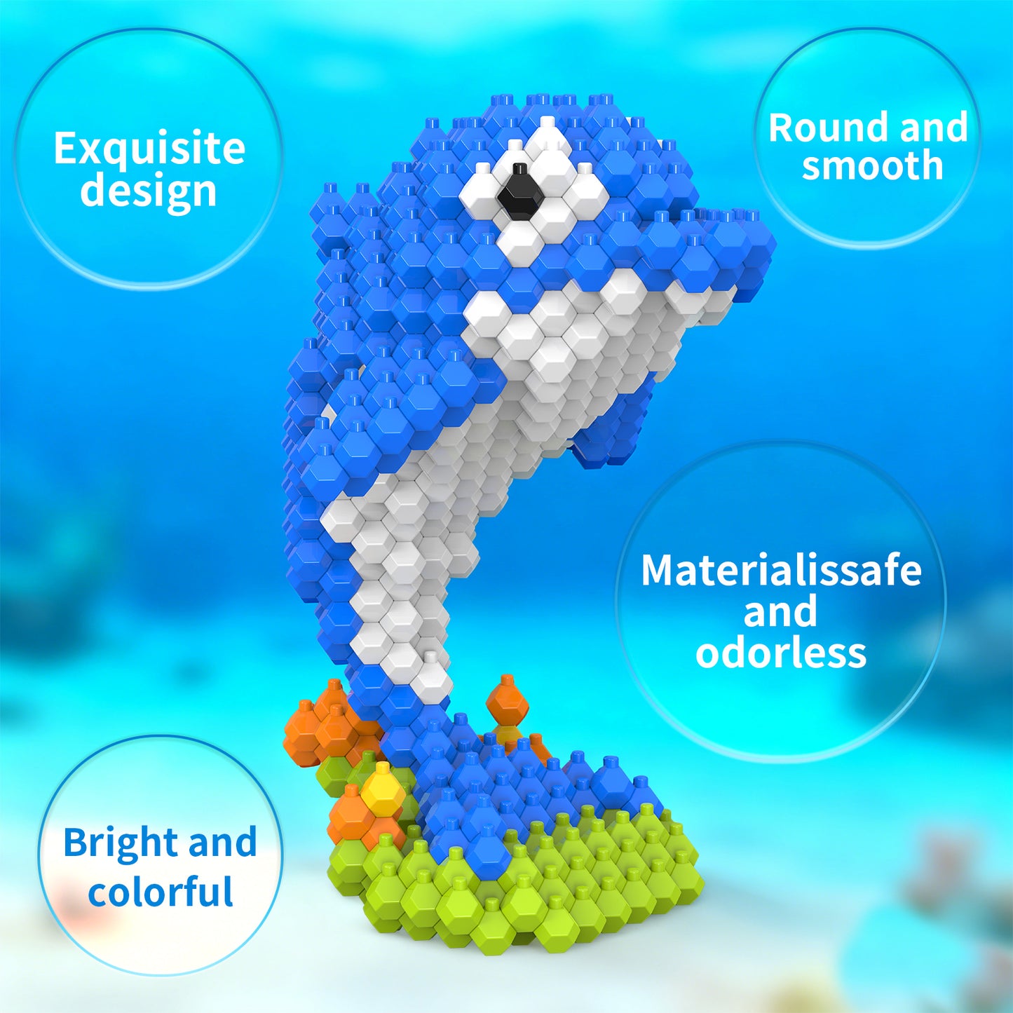 KADELE Dolphin Building Block Toy, 215 Piece Challenging STEM Block Decoration Experience, Durable ABS Miniature 3D Model for Ages 12+ & Stress-Relief Hobby for Teens and Adults