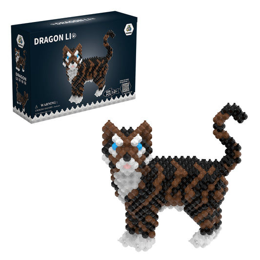 KADELE Cute Cat Building Animal Sets, Extremely Challenging STEM Building Blocks Decor for Adults Kids, Micro 3D Educational Toys for Boys Girls Ages 12 and Up, Dragon Li, 608 Pieces