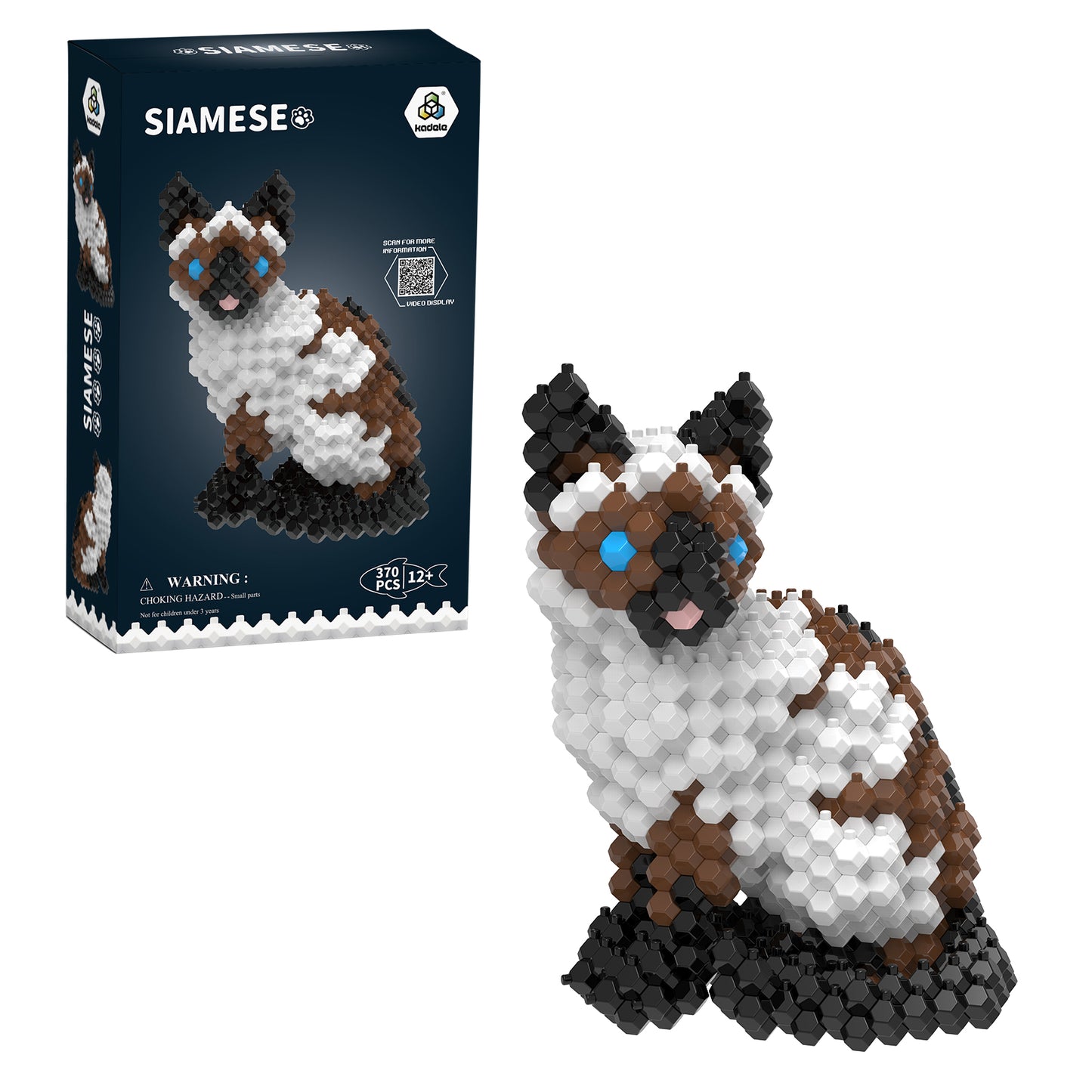 KADELE Cat Building Animal Sets, 370 Pieces Extremely Challenging STEM Building Blocks Decor for Adults Kids, Micro 3D Educational Toys for Boys Girls Ages 12 and Up, Siamese Cat