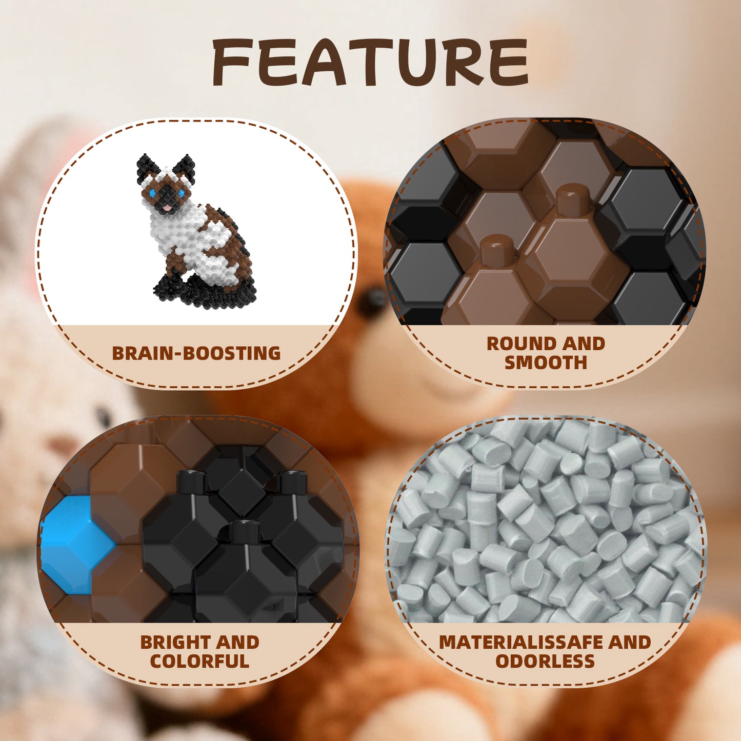 KADELE Cat Building Animal Sets, 370 Pieces Extremely Challenging STEM Building Blocks Decor for Adults Kids, Micro 3D Educational Toys for Boys Girls Ages 12 and Up, Siamese Cat