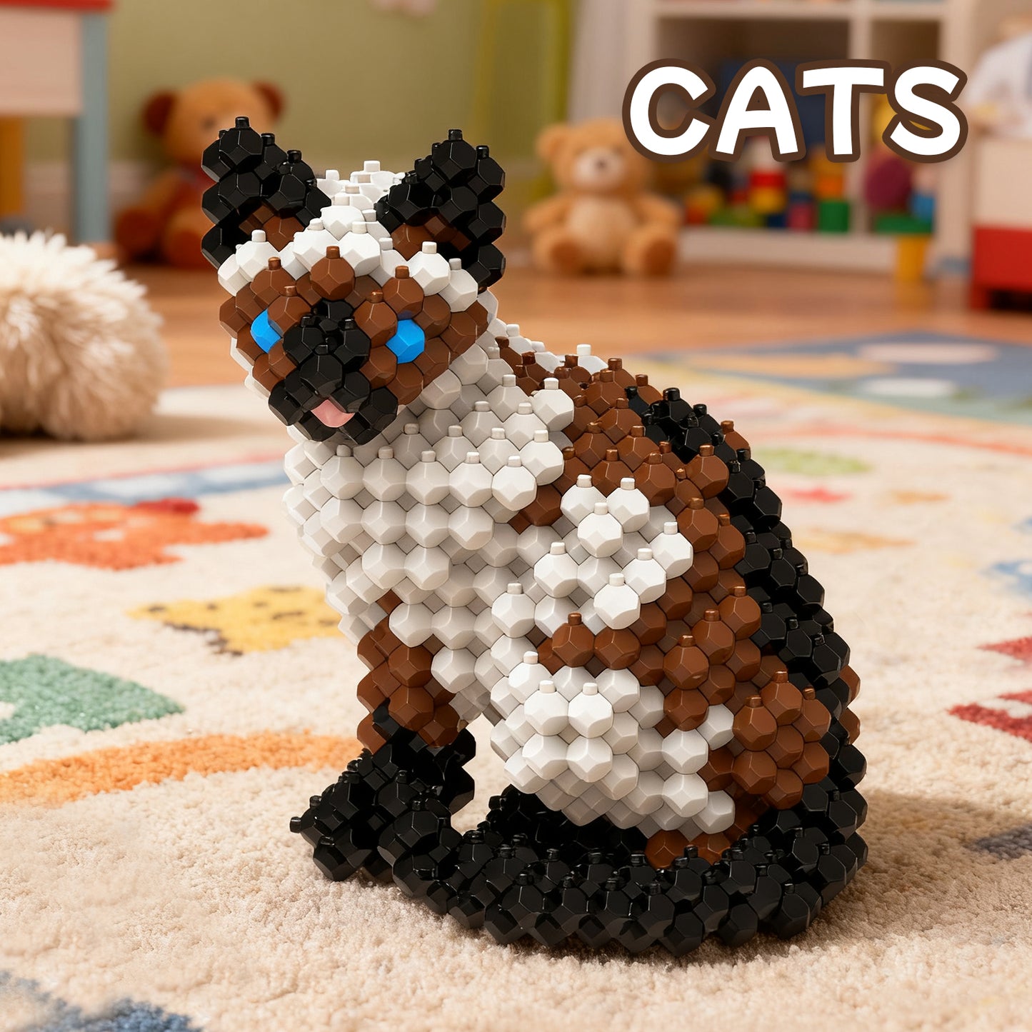 KADELE Cat Building Animal Sets, 370 Pieces Extremely Challenging STEM Building Blocks Decor for Adults Kids, Micro 3D Educational Toys for Boys Girls Ages 12 and Up, Siamese Cat